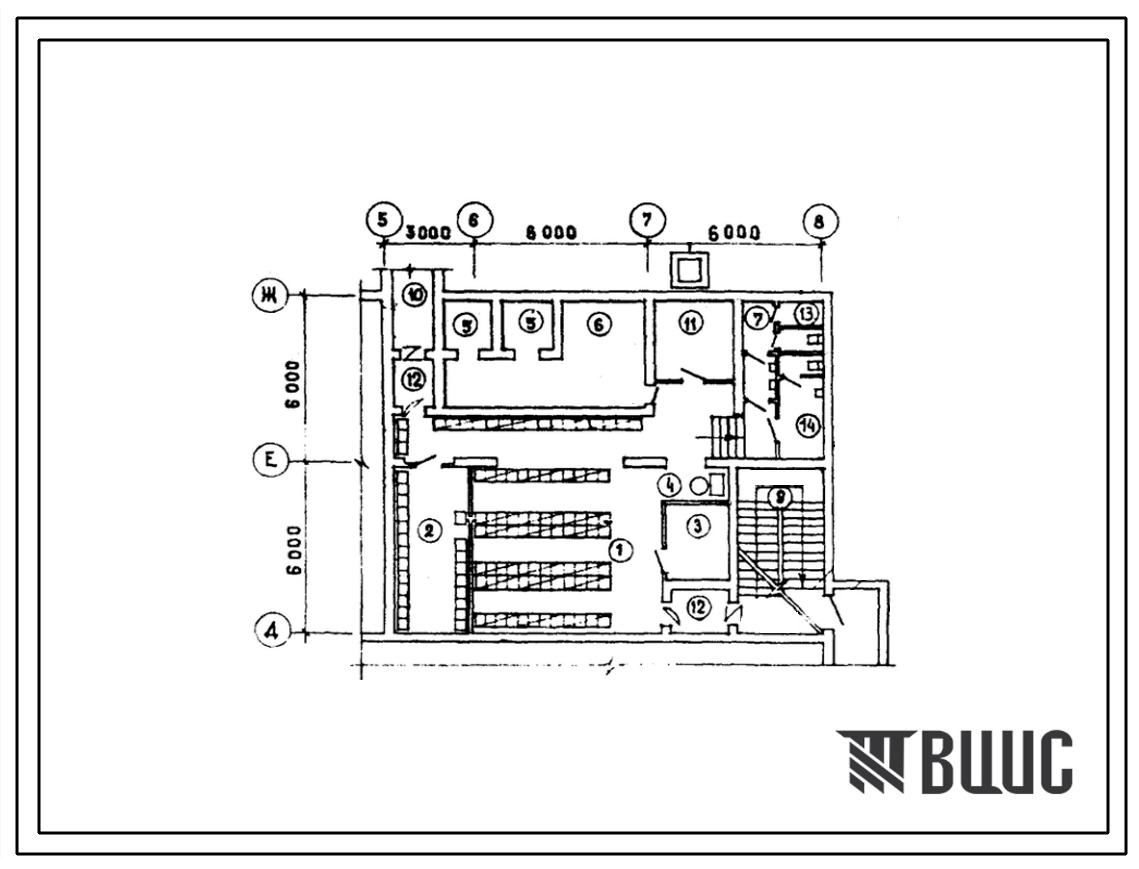 Типовой проект А-IV-150(264-015-53.90) Помещения лекционного зала в подвале детской библиотеки до 50 тысяч единиц хранения, (убежище на 150 человек, размеры убежища 15м на 12м, режимы вентиляции 1,2).