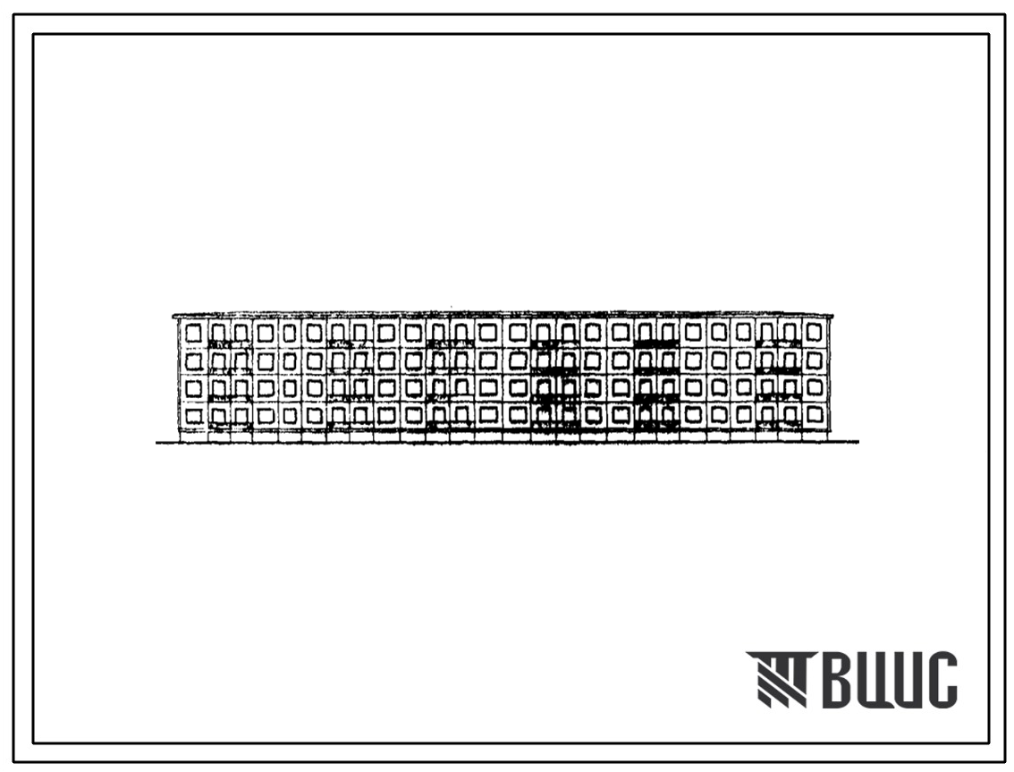 Типовой проект 1-464УС-3/67 Четырехэтажный шестисекционный крупнопанельный дом на 48 квартир (двухкомнатных-24, трехкомнатных-8, четырехкомнатных-16).