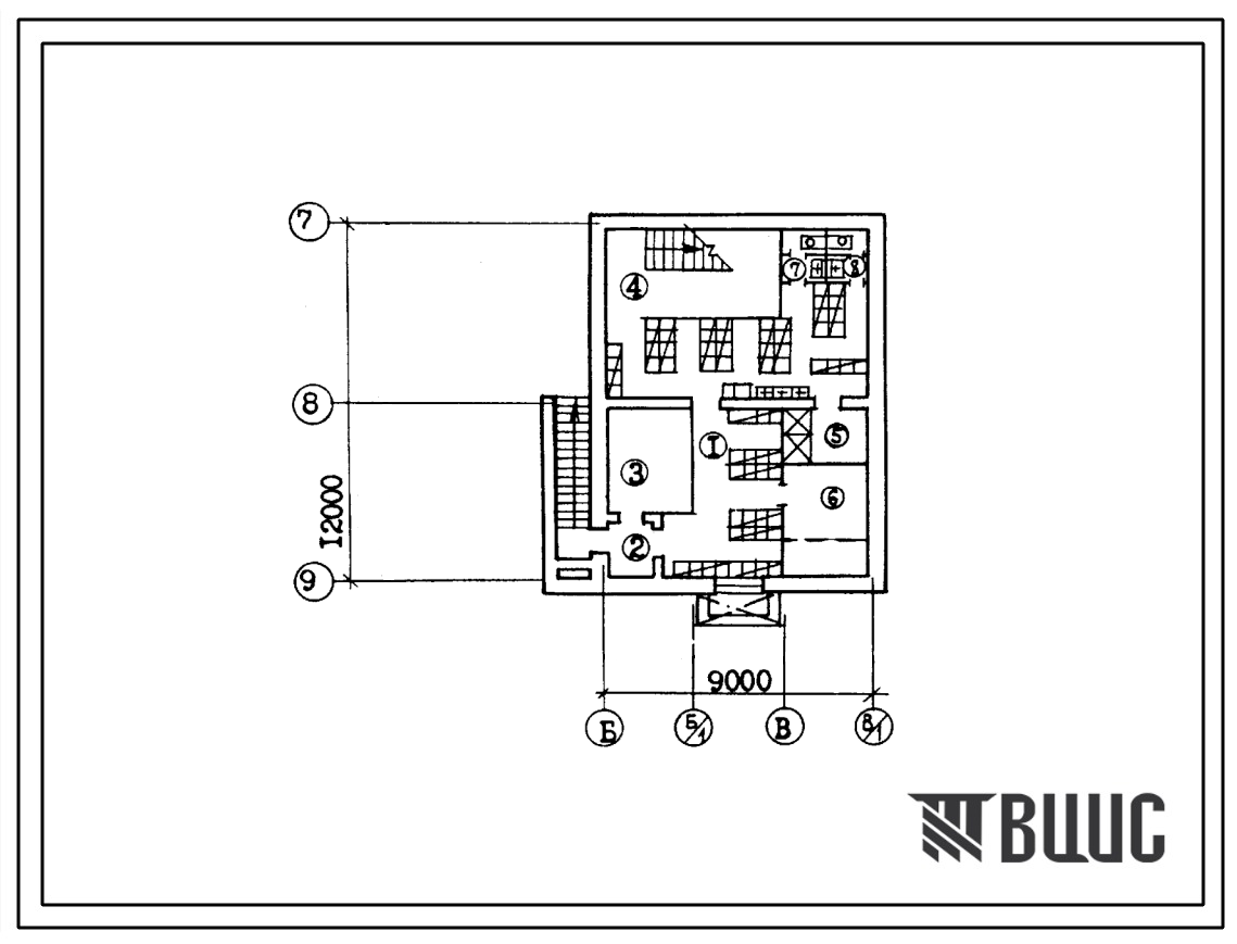 Типовой проект П-2(П-1)-87(816-9-54.89) Бытовые помещения цеха по монтажу и капремонту котлов и энергетического оборудования с объемом работ 0,75 млн руб в год, (убежище на 87 человек, размеры убежища 12м на 9м, режимы вентиляции 1,2).