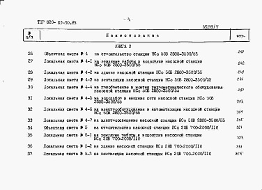 Состав альбома. Типовой проект 820-03-50.85Альбом 7 Сметы Книги 1-4