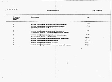 Состав альбома. Типовой проект 801-5-27.85Альбом 4 Заказные спецификации