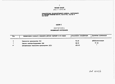 Состав фльбома. Типовой проект 812-1-074.86Альбом 2 Спецификации оборудования