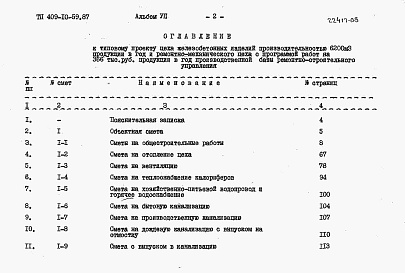 Состав альбома. Типовой проект 409-10-59.87Альбом 7 Сметы.  