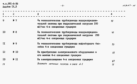 Состав фльбома. Типовой проект 901-6-56Альбом 9 Сметы. Часть 1 - Двухсекционные градирни. Часть 2 - Трехсекционные градирни. Часть 3 - Четырехсекционные градирни. Часть 4 - Пятисекционные градирни. Часть 5 - Шестисекционные градирни