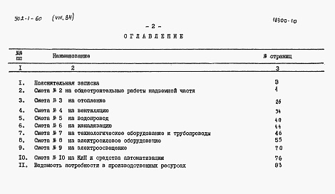 Состав альбома. Типовой проект 902-1-60Альбом 8.84 Сметы. Общая часть   