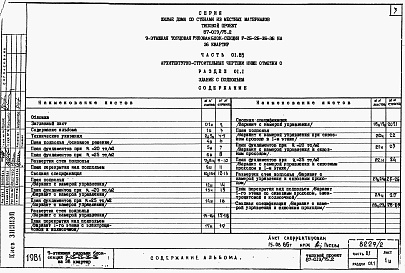 Состав фльбома. Типовой проект 87-019/75.2Альбом 2 Части 01.85, 02, 03 Чертежи архитектурно-строительные, отопление и вентиляция, водоснабжение и канализация ниже отм. 0.000