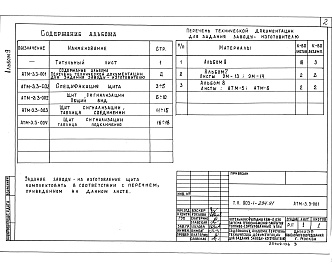 Состав фльбома. Типовой проект 903-1-294.91Альбом 9 Щиты сигнализации. Задание заводу-изготовителю    