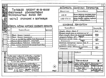 Состав фльбома. Типовой проект 181-26-105.13.87Альбом 1 Части 0, 1, 2, 3, 4, 5, 6 Общая часть. Архитектурно-строительные решения. Отопление и вентиляция. Внутренний водопровод и канализация. Газоснабжение. Электрооборудование. Связь и сигнализация