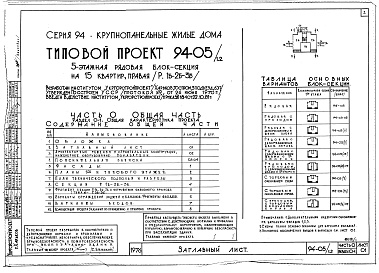 Состав фльбома. Типовой проект 94-05/1.2Альбом 1 Часть 0 Общая часть Раздел 0-1 Общая характеристика проекта