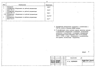 Состав альбома. Типовой проект 94-0116.84Альбом 4 Спецификация оборудования