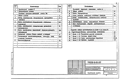 Состав альбома. Типовой проект 0901-9-19.1.87Альбом 2 Электротехническая часть. Технологический контроль. Вариант с водяным отоплением                 