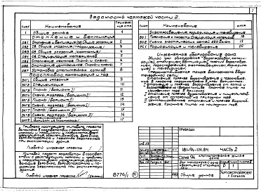 Состав альбома. Типовой проект 181-94-114.84Альбом 1 Часть 1 Архитектурно-строительные чертежи. Часть 2 Санитарно-технические, электротехнические чертежи