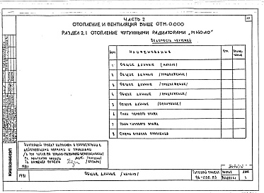 Состав фльбома. Типовой проект 96-056.83Альбом 8 Часть 1 Архитектурно-строительные чертежи выше отм.0.000. Часть 2 Отопление и вентиляция выше отм.0.000 Раздел 2-4 Отопление СРТ  с конвекторами &quot;Комфорт-20&quot;. Часть 3 Водоснабжение и канализация выше отм.0.000. Часть 4 Газопро