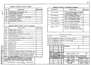 Состав фльбома. Типовой проект 000-955с.93Альбом 1 Архитектурно-строительные чертежи. Конструкции железобетонные. Отопление и вентиляция. Внутренний водопровод, канализация и газоснабжение. Электрооборудование. Слаботочные устройства.    