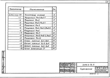 Состав альбома. Серия 3.016.2-12 МеталлическиеВыпуск 2 Фундаменты. Рабочие чертежи 