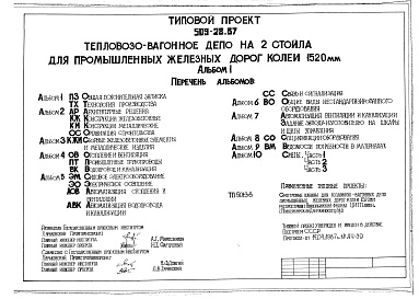 Состав фльбома. Типовой проект 509-28.87Альбом 1 Общая пояснительная записка. Технология производства      