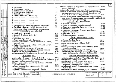 Состав фльбома. Типовой проект 284-9-19Альбом 1 Архитектурно-строительная часть, технологическая, сантехническая, слабые токи