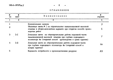 Состав альбома. Типовой проект 902-1-107.87Альбом 10 Сметы. Подземная часть.    