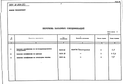 Состав фльбома. Типовой проект 406-9-223Альбом 2 Заказные спецификации