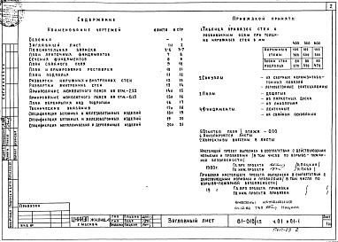 Состав фльбома. Типовой проект 81-010/1.2Альбом 3 Архитектурно-строительные чертежи ниже отм. 0.000. Здание с подпольем Часть 01, раздел 01-1 