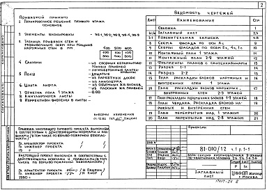 Состав фльбома. Типовой проект 81-010/1.2Альбом 4 Архитектурно-строительные чертежи выше отм. 0.000. Часть 1, раздел 1-1 