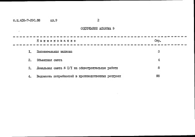 Состав альбома. Типовой проект 416-7-290.88Альбом 9 Сметы. Книга 1