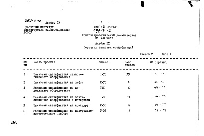 Состав фльбома. Типовой проект 252-3-12Альбом 9 Заказные спецификации