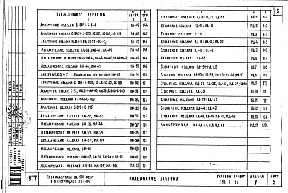 Состав альбома. Типовой проект 252-3-19сАльбом 5 Изделия заводского изготовления