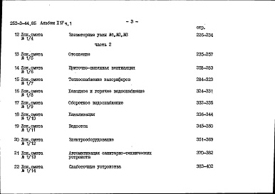 Состав альбома. Типовой проект 252-3-44.85Альбом 14 Сметы Часть 1, 2