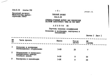 Состав фльбома. Типовой проект 244-5-19Альбом 8 Заказные спецификации