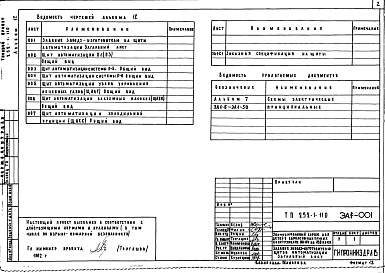 Состав фльбома. Типовой проект П-1-277Альбом 12 Задание заводу-изготовителю на щиты автоматизации