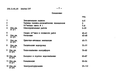 Состав альбома. Типовой проект 252-3-48.85Альбом 14 Сметы