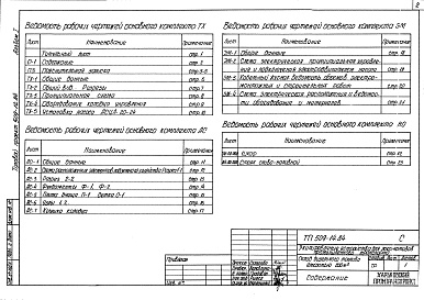 Состав фльбома. Типовой проект 509-14.84Альбом 1 Общая пояснительная записка. Технологические чертежи. Архитектурно-строительные решения. Электротехнические чертежи    