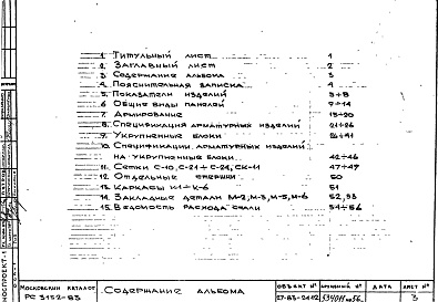 Состав фльбома. Шифр РС3152-83 ПанелиАльбом 1 Рабочие чертежи