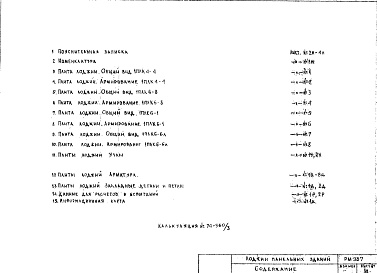 Состав фльбома. Шифр РМ-987 ЛоджииАльбом 1 Рабочие чертежи 