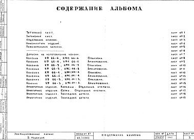 Состав фльбома. Шифр Сборные железобетонныеАльбом 2 Колонны фасадные (hэт.=3,3 м). Рабочие чертежи. Редакция 2. Шифр 65/12962