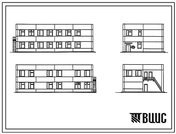 Фасады Типовой проект 501-5-94.87 Объединенное здание заводской станции и поста электрической централизации на 50 человек (каркасно-панельный вариант)
