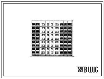 Фасады Типовой проект 97-0176с.83 Блок-секция 9-этажная 36-квартирная торцевая-угловая правая 2Б.2Б.3Б.5Б