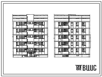 Фасады Типовой проект 126-061.84 Пятиэтажная блок-секция рядовая с торцевыми окончаниями на 15 квартир. Для строительства в городах и поселках городского типа