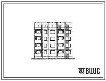 Фасады Типовой проект 94-068/1.2 Блок-секция 4-этажная 12-квартирная рядовая, правая, с торцовыми окончаниями, 1Б-2Б-3Б
