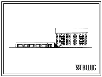 Фасады Типовой проект 114-056с.87 Блок-секция 5-этажная 27-квартирная торцовая со встроенно-пристроенным магазином "Универсам" торговой площадью 400 м2