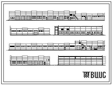 Фасады Типовой проект 503-1-74.89 Производственный корпус №1 автономного автотранспортного предприятия на 200 грузовых автомобилей с частично закрытой стоянкой.