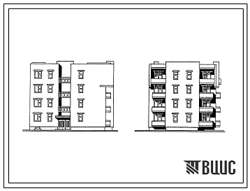 Фасады Типовой проект 89-0111.13.86 Четырехэтажная торцово-угловая блок-секция на 12 квартир (правая). Для Белорусской ССР