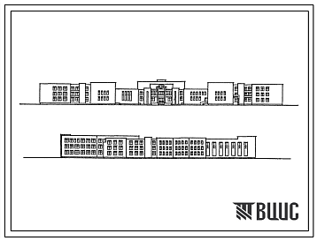 Фасады Типовой проект 214-3-26.2.88 Детский дом с учебным блоком на 280 воспитанников со стенами из кирпича (для детей-сирот и оставшихся без опеки родителей). Конструктивный вариант с техподпольем.
