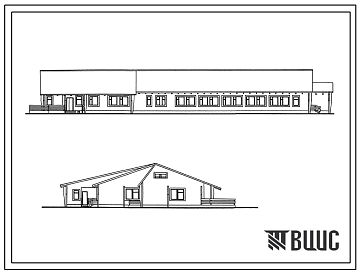 Фасады Типовой проект 256-4-39.84 Сельская амбулатория на 3  врачебных должности. Здание двухэтажное. Стены деревянные брусчатые.