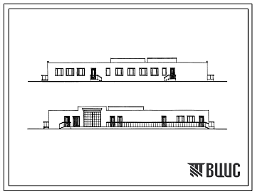 Фасады Типовой проект 254-9-75 Хозяйственный корпус дома-интерната на 100 мест для взрослых инвалидов с поражением опорно-двигательного аппарата. Для строительства в 1В климатическом подрайоне, 2 и 3 климатических районах