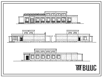 Фасады Типовой проект 271-20-112 Столовая-заготовочная на 50 мест для поселков с населением 1500-2000 жителей. Для строительства в 1В климатическом подрайоне, 2 и 3 климатических районах