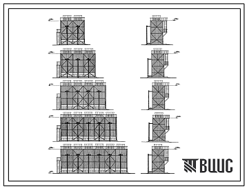 Фасады Типовой проект 901-6-28 Градирни с вентиляторами 1ВГ25 пленочные капельные и брызгальные с секциями площадью 16 кв. м со стальным каркасом