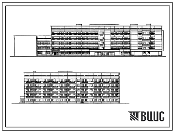 Фасады Типовой проект П-1-728(252-1-125с.84) Помещения в подвале главного корпуса центральной районной больницы на 250 коек с поликлиникой на 500 посещений в смену (в конструкциях ИИС-04)