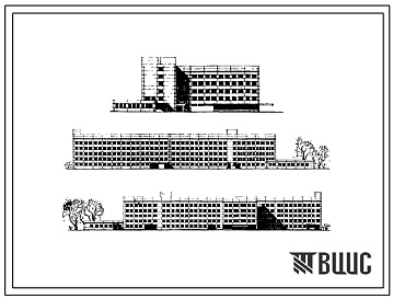 Фасады Типовой проект 252-2-8 Главный корпус родильного дома  на 250 коек с женской консультацией на 300 посещений в день. Здание  пятиэтажное.  Каркас сборный железобетонный серии ИИС-04. Стены из керамзитобетонных панелей.